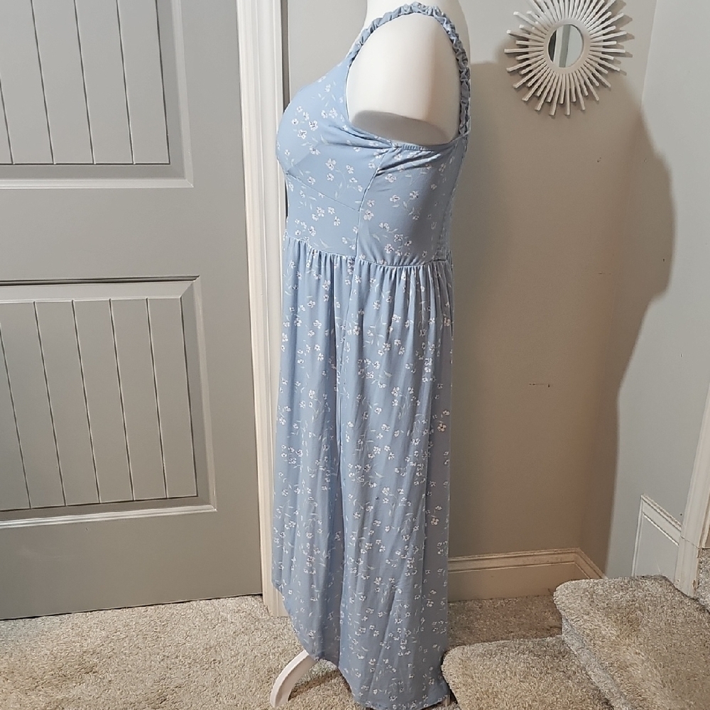 Light Blue Floral Sundress with Ruching - Picture 6 of 8